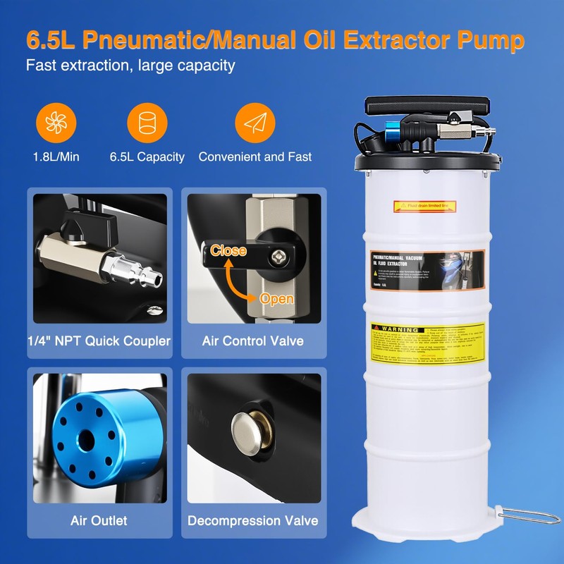 GOOACC Oil Extractor Pump 6.5L Pneumatic Manual Fluid Extractor Pump