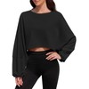 Tankaneo Womens Long Ballon Sleeve Sweatshirts Tops Cropped Crew Neck