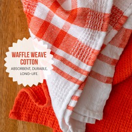 Chef Pomodoro Tea Towels for Kitchen - 10-Pack - 100% Pure Cotton Tea Towels Waffle Dishcloth, Kitchen Towel 38 cm x 63 cm | 15 in x 25 in - Hand Towels for Kitchen (Pack of 10, Orange)
