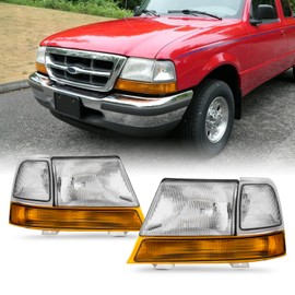 AKKON - Fits 1998-2000 Ford Ranger Chrome Headlights w/Corner Lamp Amber Signal Pair Driver+Passenger 98 99 00