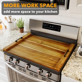 SpaceAid Noodle Board Stove Kitchen Cover with Handles, Top Covers for Gas Burners and Electric Stove, Oven Decor Accessories Wood Tray for Countertop, Natural Acacia
