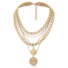 MJartoria MJartoria Gold Layered Necklaces for Women Trendy Retro Coin Pendant Necklace Dainty Chunky Chain Choker Necklaces for Jewelry Birthday Gifts (Gold, A-Retro Coin-5 in 1 Layered)