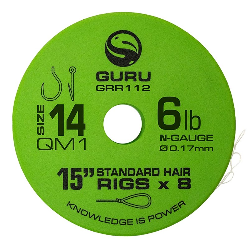 Guru QM1 Standard Hair Rigs 15" Qty 8 (Size 10