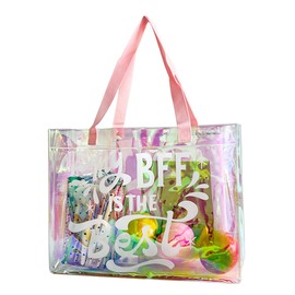 TotePrint Holographic PVC Handbag - Clear Transparent Bag with Letter Pattern, Stadium Approval (Pack of 1), B029-d2079-4-300