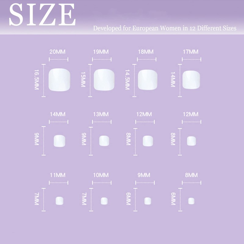 Pack of 24 False Toenails for Sticking, Artificial Toenail Tips,