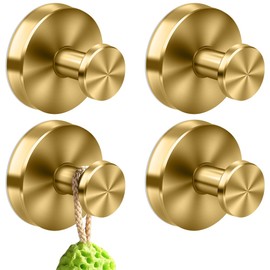 MGahyi Suction Cup Hooks, No-Drill Hooks for Shower, Bathroom, Hanging Towels, Robe, Mounting on Glass Shower Doors, Tile, Mirrors (Gold, 4pcs)