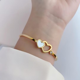 Pazciay - Brazaletes de oro para mujer, brazaletes de acero inoxidable chapados en oro de 18 quilates, joyería gruesa para mujer, Una talla, Acero inoxidable, No es una piedra preciosa