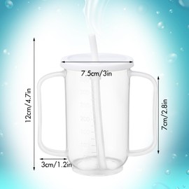 Sliner 3 Pcs Adult Sippy Cups for Elderly, 12 oz Plastic Spill Proof Cups with 2 Handles Straw and Lid for Adults Hospital Disabled Dysphagia Patients (White)