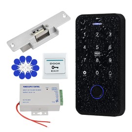 QTTYELOK Bluetooth Tuya Door Access Control System Kit IP68 Waterproof NFC RFID Fingerprint Keyboard + NC Fail Safe Electric Strike Locks + DC12V Power Supply + 10pcs 13.56Mz Keyfobs