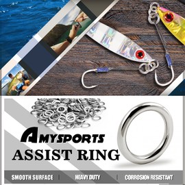 AMYSPORTS High Strength Solid Ring Fishing Lure Connector Fishing Rings Kit Line Saltwater Solid Ring Fishing Freshwater Loop 50pcs 275lbs