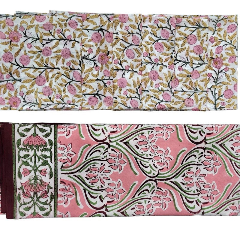 Mango Gifts Indian Hand Block Print 100% Cotton Floral Pink
