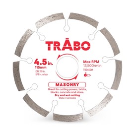 Trabo 4.5 Inch Masonry Segmented Rim Diamond Bond Blade for Cutting Cement, Pavers, Concrete with Rebar, Natural Stone and More, with 7/8 Inch Arbor with 5/8 Inch Reducer Ring