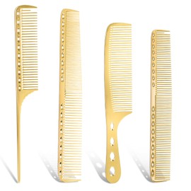 Professional Barber Aluminum Comb Set Metal Combs for Cutting Comb Hair Hairdressing Tail Comb (Golden)