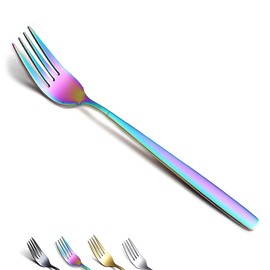 Berglander Rainbow Forks of 6, Stainless Steel Titanium Shiny Colourful Coating Fork Set, Forks and Spoons, Cutlery, Spoon and Forks Set