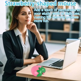 Wireless Mouse Cute Strawberry Shape Dual Mode (2.4G+Bluetooth) Lightweight Portable 3-button Silent Cordless Optical Mice, Ambidextrous for PC Tablet Laptop MacBook Girl Woman Children Gift（Pink）