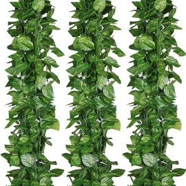 ZWYOQI 84 feet Artificial Vines Greenery Garland Fake Hanging Leaves Faux Foliage Plants for Wedding Party Garden Home Kitchen Office Wall Decorations (Scindapsus/12 Strands)