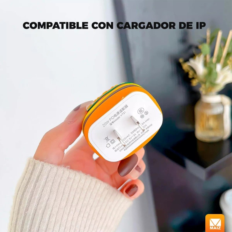 Maíz Funda Protector Cubo Cargador Cable Hamburguesa Kawaii