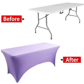 Skyour Stretch Spandex Table Cover 4ft/5ft/6ft/8ft Folding Rectangular Dinner Elastic Fitted Table Cloth Outdoor Cocktail Tablecloth Covers Protector (Purple, 6FT: 72x30x30in)