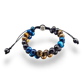 Tigers Eye Bracelets Double Row Healing Wrap Adjustable Woven Bracelets Yoga Stone Beads Bracelets Meditation Relax Anxiety Bangle for Womens Mens (yellow)