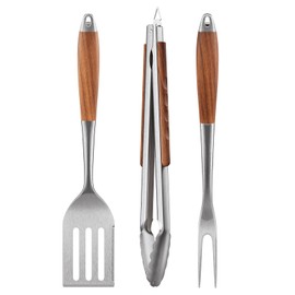 ENLOY Heavy-Duty Barbecue Grilling Tools Set, Outdoor Grill Accessories with Spatula, Fork & Tongs, Extended Rosewood Handle & Food-Grade Stainless Steel for Barbecue & Grill, 3Pcs BBQ Tools for Men