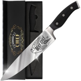 CUTLINX Premium Chef Knife Gift - Engraved BEST CHEF - 8" Stainless Carbon Steel Kitchen Knive w/Pakka Wood Handle - Birthday, Father's Day, Christmas, Anniversary, or Housewarming Gifts