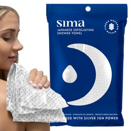 Sima Brand Sima Brand Exfoliating Washcloth Face & Body Scrub Towel - Japanese Exfoliating Towel with Hexagon Fibers, Body Scrubber with 2 Sides for Scrubbing & Washing Extra Long