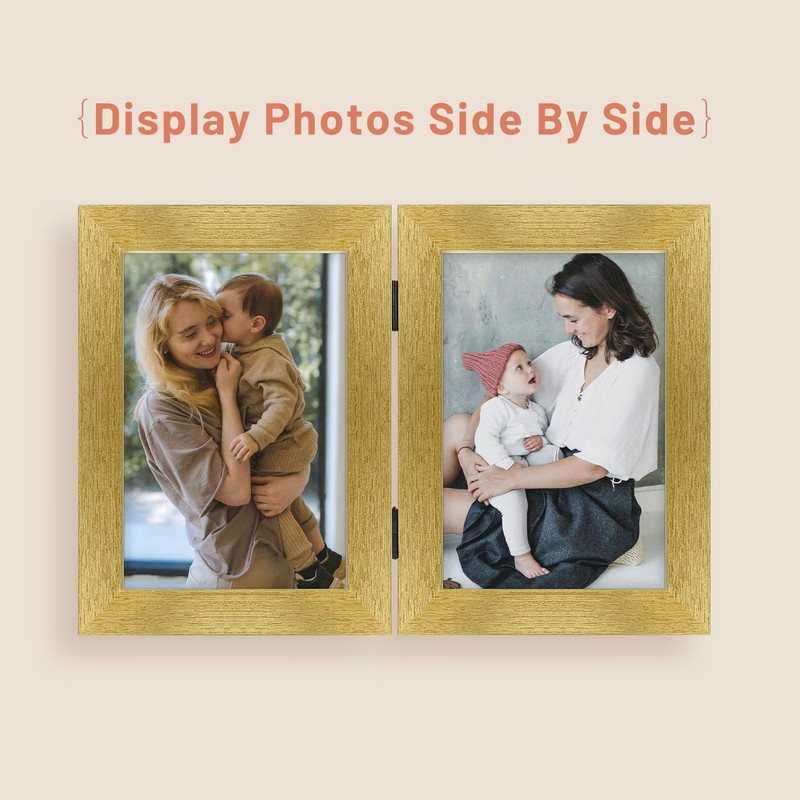 Golden State Art, 4x6 Double Picture Frame Vertical Hinged Photo