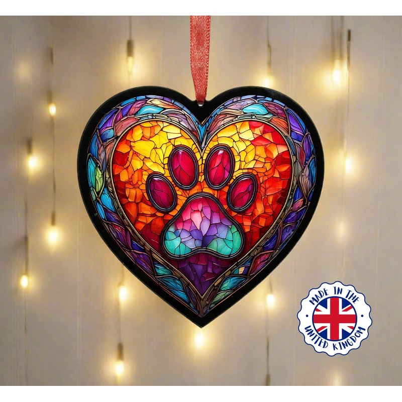 Image Industry Paw Print Stained Glass Effect Heart Suncatcher -