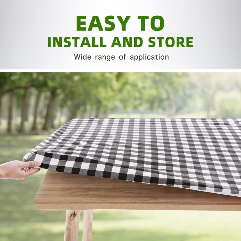 UMINEUX Fitted Rectangle Tablecloth for 6 ft - Plastic Vinyl