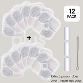 12-Pack Cat Water Fountain Filter Compatible With Catit Pixi Water Fountain Filter Replacement Triple Action Water Filter, 3 Pump Pipes 1 Hard Brush