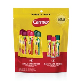 Carmex Paquete de Bálsamo Labial de Cuidado Diario Hidratante, SPF 15, Bolsa de Variedad de Cuidado de Labios de Sabor Múltiple, 9 Unidades (6 Tubos, 3 Barras)