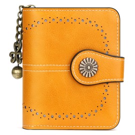 KUNWFNIX Wallet Women Small Leather Slim Wallet Bifold Womens Card Wallet with Zipper Coin Pocket ID Windows (Yellow 954)