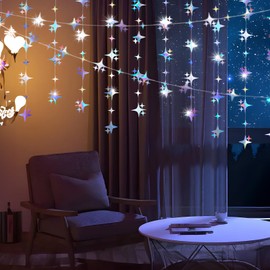 SHOWLL 52 Feet Colourful Four-Pointed Star Paper Garland Decoration, Birthday Decorations, Colourful Reflective Paper Garland, Decorations for Birthday, Festival, Children's Birthday, Wedding,