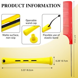 48 Pcs Small Perm Rods,Perm Rods for Long Hair,Hair Rods for Curls Hairs with Rat Tail Combs and Steel Pintail,Heatless Rollers for Hairdressing Styling Essential Tools(0.28 x 3.23 Inch Yellow)