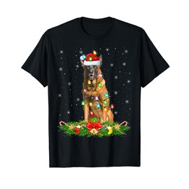 Belgian Malinois Dog Christmas Lights Funny Santa Hat Xmas T-Shirt