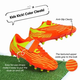 brooman Kids Firm Ground Soccer Cleats Boys Girls Athletic Football Shoes (10,Orange Lime)