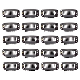 Castaic Metal snap clips for hair extensions, 20 pieces Self-made clip-in hair extensions 9-Teeth Wigs 32mm 1.2g/pc (Dark Brown)