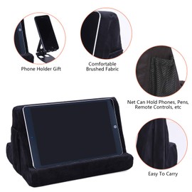 Tablet Stand Multi-Angle Tablet Pad Stand Lazy Holder Stand Soft Pad Stand Tablet Cushion Stand with Net Pocket & Black Phone Stand for Lap, Knee, Sofa and Bed Universal Phone Pad Stands (Black)