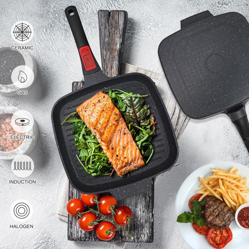 RANX INGST Griddle Pan with Lid, 10 Inch Cast Aluminium