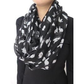 Lina & Lily Cute Rabbit Bunny Print Infinity Scarf Lightweight (Large Size)