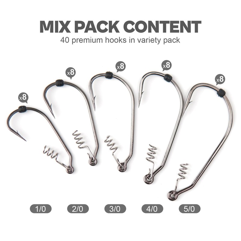 40pcs Weedless Flipping Worm Hooks with Screw Lock & Silicone