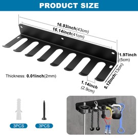 NOWHYX Gym Equipment Storage Rack,Multi-purpose Wall Mounted Fitness Equipment Organiser 7 Hooks Fitness Equip Storage Hanger for Resistance Bands Jump Ropes Chains Barbells(COLOR:Black)