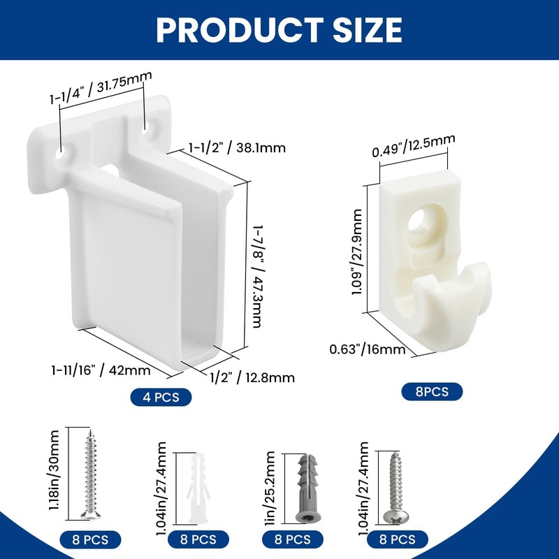 ZIUZI Wire Shelf End Bracket and White Down Wall Clips