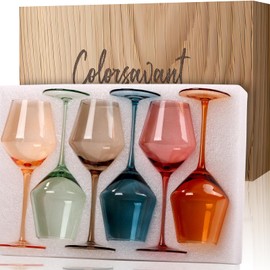 Colorsavant Colored Wine Glasses Set 6-16oz Multicolor Wine Glasses with Stem【HandBlown】 Colorful Wine Glasses Set,Unique Wine Glasses for Wedding Bridal Shower
