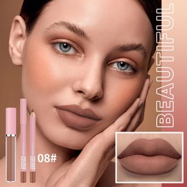 KXmzeG Matte Lip Liner Lip Gloss Set, Long Lasting Waterproof Lip Gloss Set, Long-Lasting And Hydrating Beauty Daily Cosmetics Gift for Girls,High Pigment Not Easy to Lip Stains, Light Brown