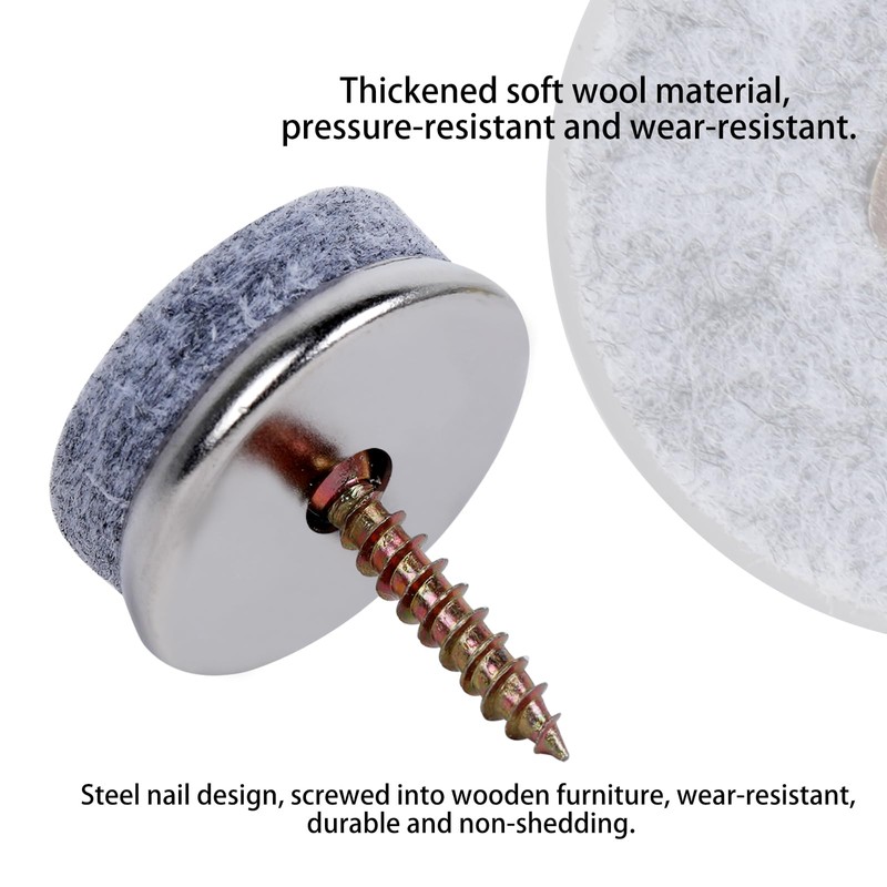 50 Pcs Screw-On Furniture Felt Pads for Chair Legs