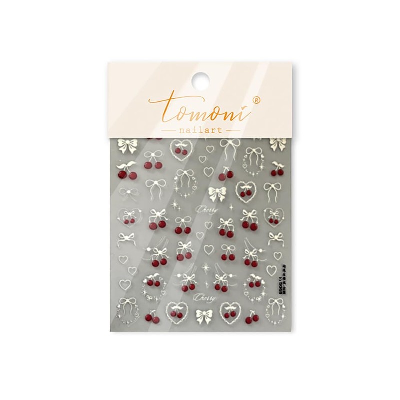 Cherry Nail Stickers Summer Nail Decals Silver Bow Nail Art