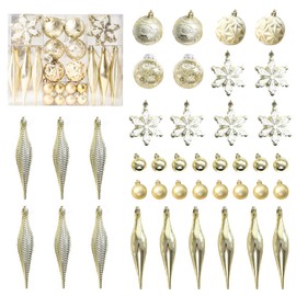 ZANZER 40 Pcs Christmas Baubles Ball Gold Glitter Christmas Ball Ornaments Shatterproof Christmas Tree Hanging Decorations 8 Style Hanging Baubles Balls with Strings for (Gold)