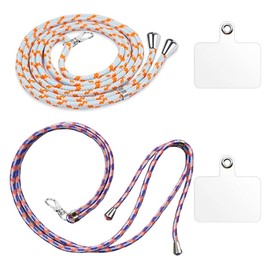 Morices 2 Pcs Universal Cell Phone Lanyard with Phone Patches, Adjustable Nylon Neck Strap Phone Crossbody Strap for Badge Key, Multipurpose Phone Necklace Compatible with Most Smartphone (Colored)