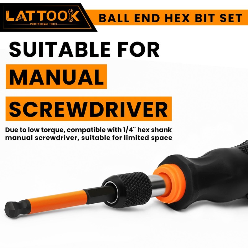 Ball End Hex Head Allen Wrench Drill Bit Set, LATTOOK